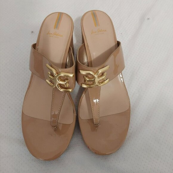 Sam Edelman Women's  Nude Cork Wedge Sandals Toe Post Yardlie Emblem Size 10 - Picture 1 of 10